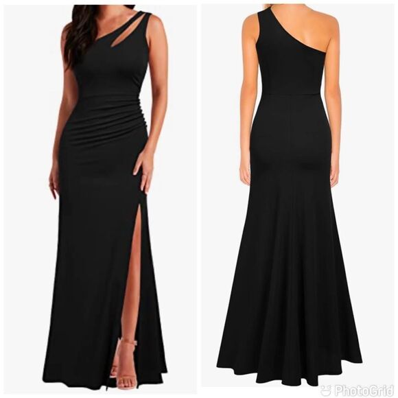 WOOSEA One Shoulder Sleeveless Split Bodycon Mermaid Evening Cocktail Long Dress - Picture 1 of 12